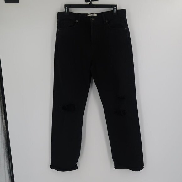 Free People We The Free Black Distressed Jeans Button Fly Size 28 - Picture 1 of 15